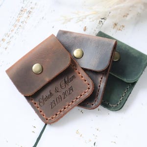 Personalised Leather Ring Pouch, Handmade Leather Ring Holder, Travel Jewelry Pouch, Personalised Wedding Ring Pouch, Anniversary Gift