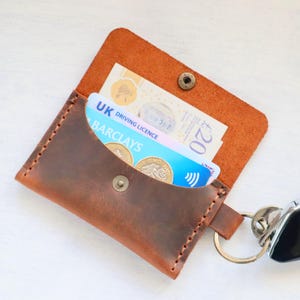 Personalised Keychain Card Holder, Minimalist Leather Wallet With Key Ring, Genuine Leather Coin Purses, Gift For Her, Birthday Gift