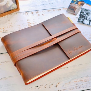 Extra Large Photo Album, Personalised Handmade Leather Photo Album, Vintage Scrapbook, Wedding Photo Album, Anniversary Gift,Christmas  Gift