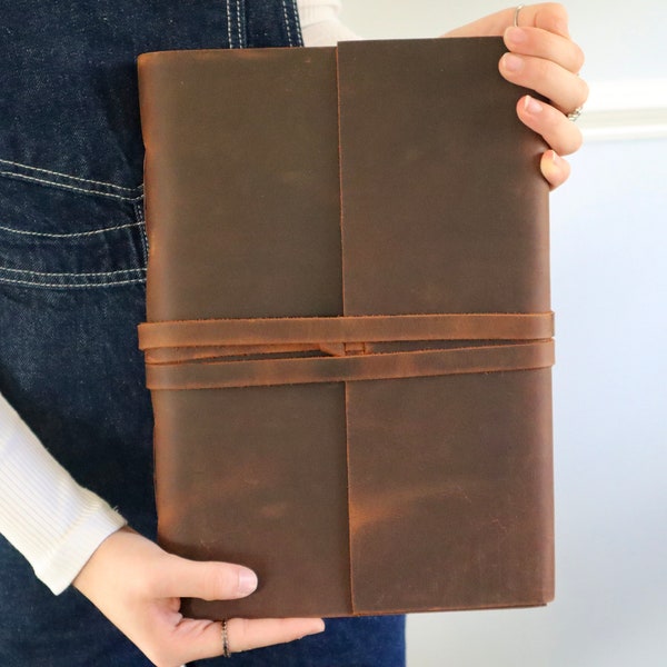 A4 Personalised Leather Journal, Handmade Vintage Extra Large Leather Notebook, Recipes Journal, Rustic Diary, Scrapbook, Sketchbook