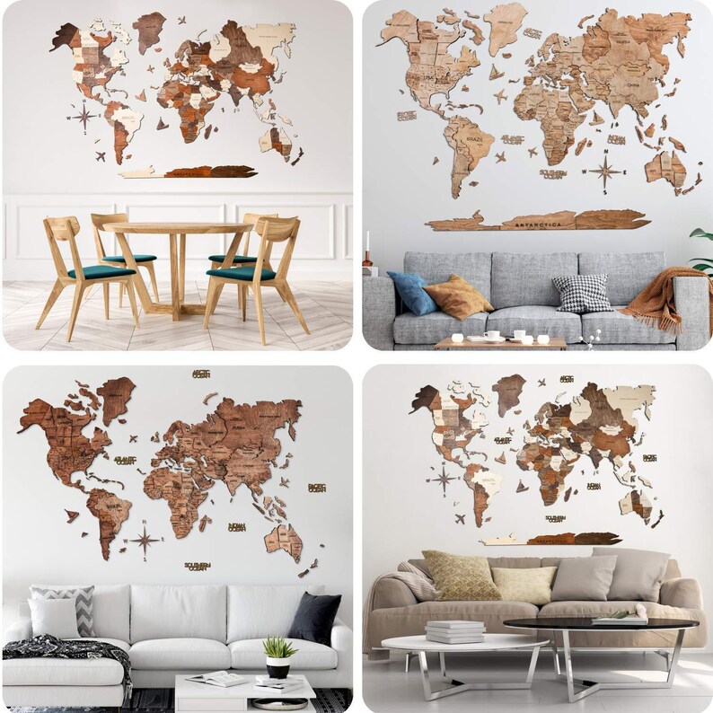 3D Wood World Map Wall Art Large Wood Wall Décor Housewarming Gift Idea