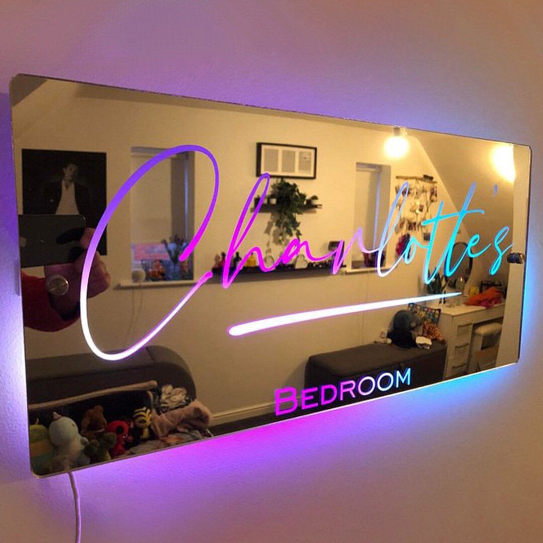 Personalized Custom Name Mirror LED Light up Mirror, Wall Decor Mirror