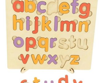 Wooden Colorful Alphabet Puzzle - Lower Case - Montessori and Waldorf