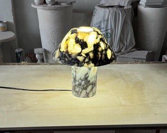 Hand Carved Calacatta Viola Marble Lampshade, Bedroom Decor.