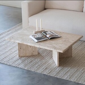 Travertine Coffee Table, Handmade Natural Stone Table, Minimalist ...