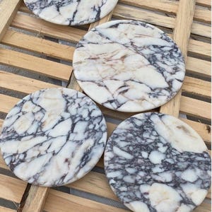 Calacatta viola Marble Side Table, Modern Handmade Round Accent Table, Luxury Natural Stone Furniture image 3