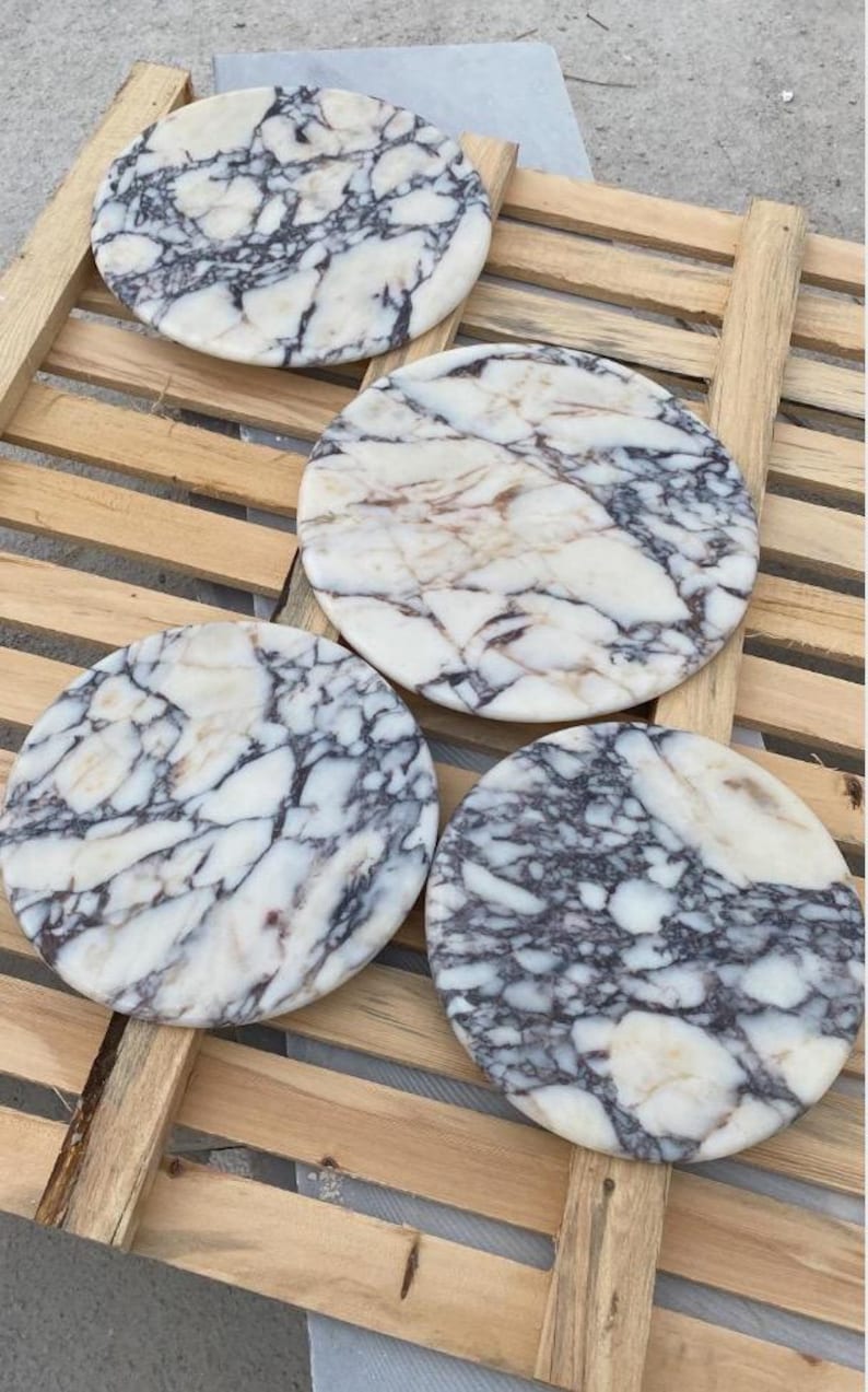 Calacatta viola Marble Side Table, Modern Handmade Round Accent Table, Luxury Natural Stone Furniture image 3