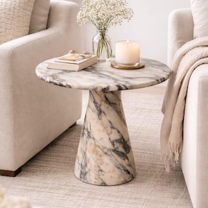 Calacatta viola Marble Side Table, Modern Handmade Round Accent Table, Luxury Natural Stone Furniture