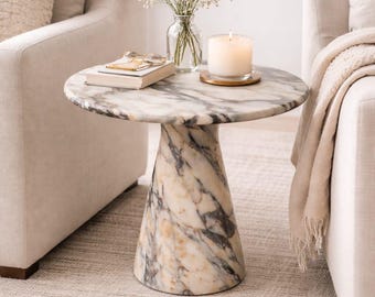 Calacatta viola Marble Side Table, Modern Handmade Round Accent Table, Luxury Natural Stone Furniture