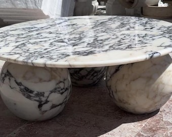 Calacatta Viola runt soffbord i marmor, modern design i natursten