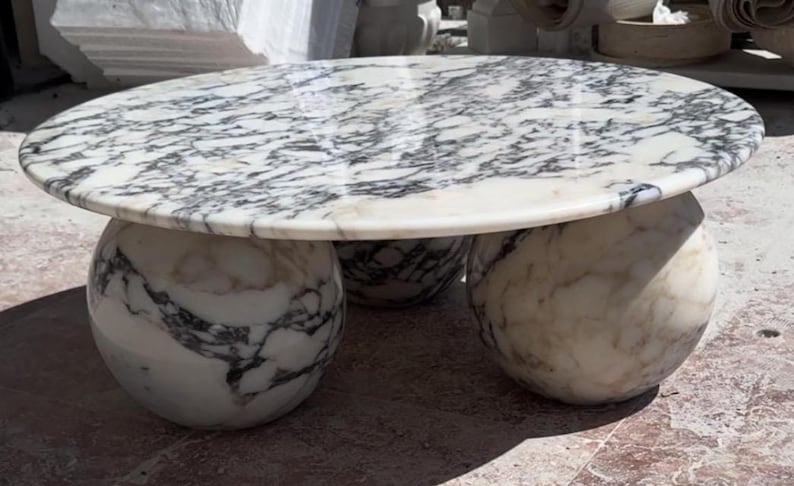Calacatta Viola Marble Round Coffee Table, Natural Stone Modern Design image 1