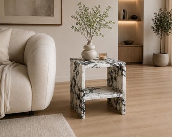Calacatta Viola Marble Coffee Table, Elegant Bedside Table