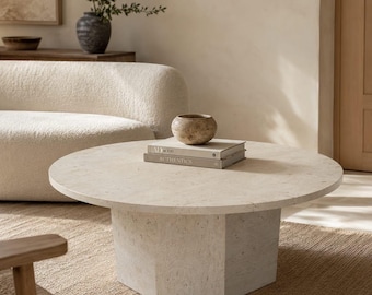 Travertine Coffee Table, Handmade Natural Stone Table, Minimalist Modern Design, Rectangular Living Room Decor