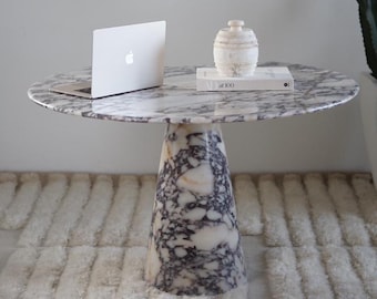 Calacatta Viola Marble Dining Table, Round Pedestal, Luxury Modern Stone Furniture