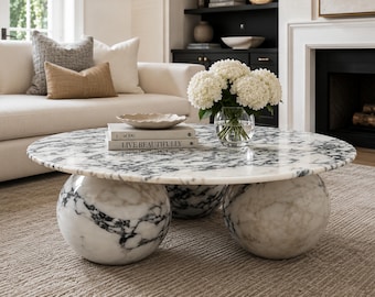 Runder Couchtisch aus Calacatta Viola Marmor, modernes Naturstein-Design