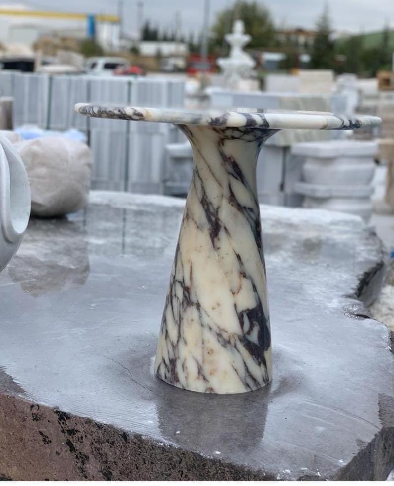 Calacatta viola Marble Side Table, Modern Handmade Round Accent Table, Luxury Natural Stone Furniture image 2