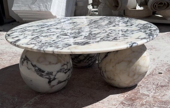 Marble Coffee Table - Round Modern Style-Calacatta Marble Round Coffee Table – Sphere Base Marble Table–Handmade Natural Stone Modern design