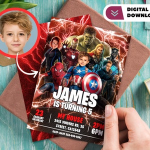 Captain America Einladung mit Foto - Avengers Geburtstagskarte - Party 2903