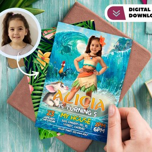Moana personalisierte Einladung mit Foto - Moana Geburtstagskarte - Party 6873