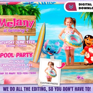 Invitación de cumpleaños Lilo y Stitch personalizada con foto - Invitación Lilo - fiesta 6297