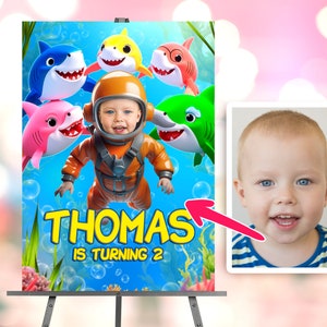 Shark personalized with photo birthday Welcome sign - Baby party 5382