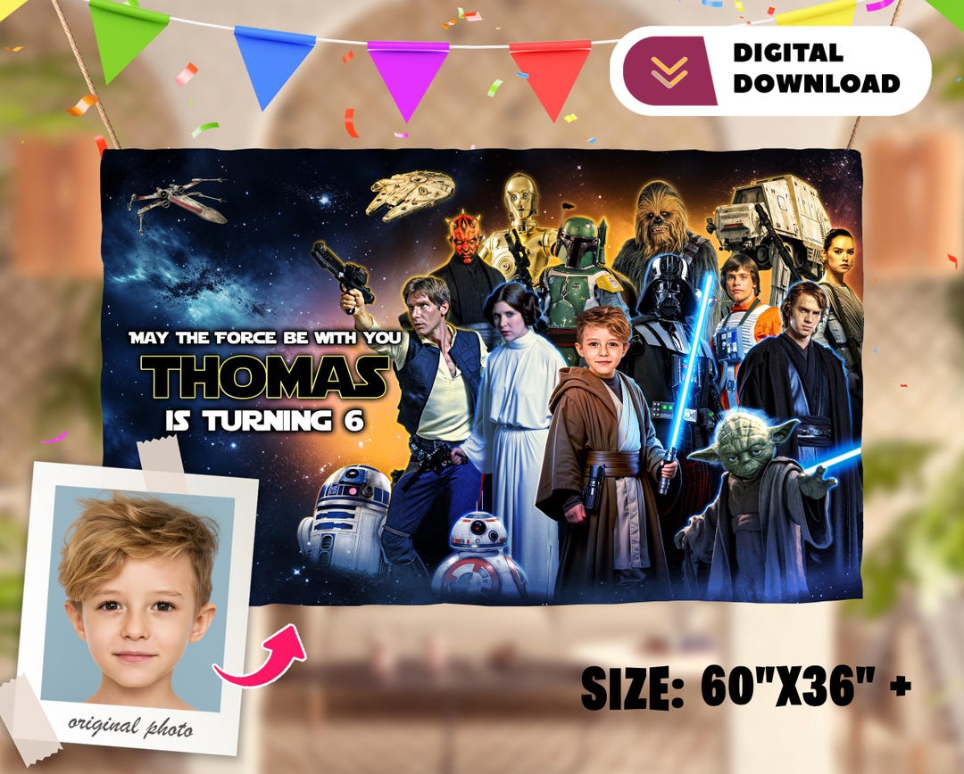 Jedi Vader Personalized With Photo Custom Banner Star Wars Birthday ...