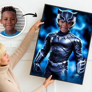 Personalisiertes Superhelden Portrait - Schwarzer Panther Personalisiertes Portrait - Wanddekoration - Party 0283