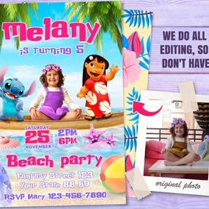 Lilo and Stitch personalized with photo birthday invitation - Lilo Invitation - party 6297