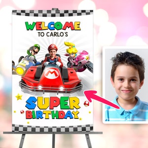 Mario Kart personalized with photo birthday Welcome sign - Mario birthday Welcome - Party 9180