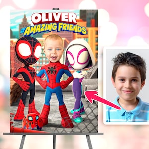Spidey mit Foto Digitales Willkommensschild - Spidey birthday Welcome - Party 0283