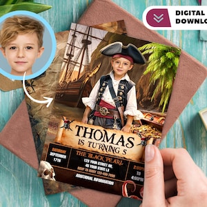 Piraten personalisiert mit Foto Geburtstagseinladung - Piratenparty 1111