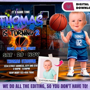 Baby Street Basketball personalisiert mit Foto-Geburtstagseinladung – Street Basket Party 6239