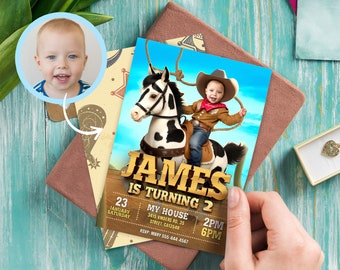 Cowboy personalized with photo birthday invitation - Cowboy birthday card - Rodeo party 2181