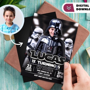 Darth Vader personalized with photo birthday invitation - Darth Vader birthday card - Star party 4289