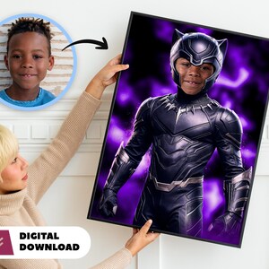 Personalisiertes Superheld Digitales Porträt - Schwarzer Panther Personalisiertes Porträt - Wanddekoration - Party 0283