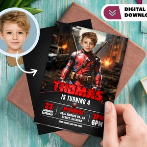 Invitación personalizada de superhéroe con foto - Tarjeta de cumpleaños súper