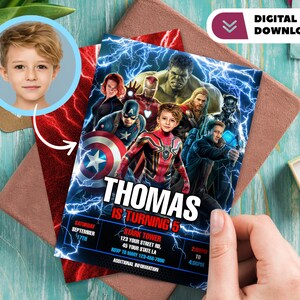 Spiderman personalisierte Einladung mit Foto - Avengers Geburtstagskarte - Party 2903