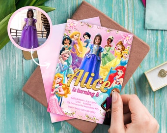 Princess personalized with photo birthday invitation - Princess party 8228