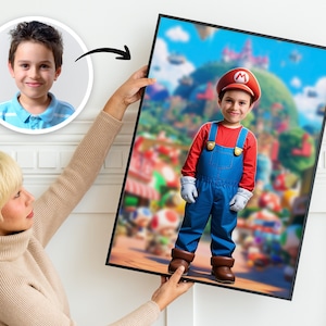 Custom Super Mario Portrait - Mario Personalized Portrait - Canvas Print From Photo - Wall Decoration - Party 9155