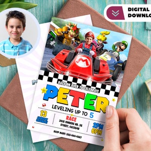 Kart personalizado com convite de aniversário com foto - festa Mario 9180