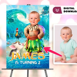 Maui personalisiert mit Foto Digitales Willkommensschild - Moana Geburtstag Welcome - Party 6873