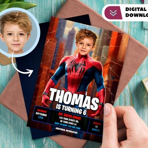 Convite personalizado do Homem-Aranha com foto - Cartão de aniversário do Homem-Aranha - Convite com foto do Homem-Aranha