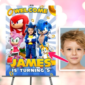 Sonic personalizado con foto cumpleaños Cartel de bienvenida - Sonic cumpleaños Bienvenido - Fiesta 2107