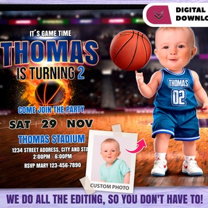 Baby Basketball personalisiert mit Foto-Geburtstagseinladung - Korb-Party 6239