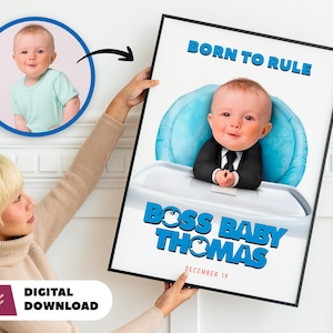 Baby gepersonaliseerd met foto Digitaal portret - Custom babycadeau - Decoratie babyverjaardag