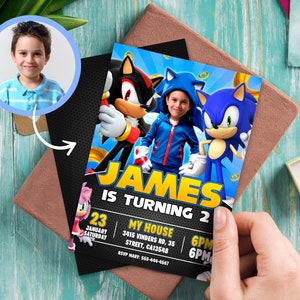 Convite de aniversário Sonic personalizado com foto - Sonic party 2107