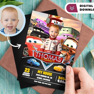 Cars gepersonaliseerde uitnodiging met foto - Cars verjaardagskaart - Feest 5432
