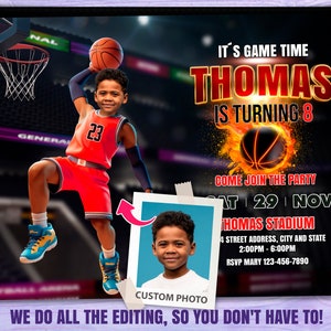 Basketball personalized with photo birthday invitation - Basket party 6239