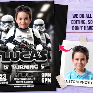 Stormtrooper personalizzato con invito di compleanno con foto - Biglietto d'auguri Stormtrooper - Star party 4289