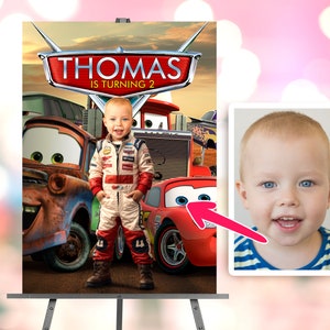 Cars personalized with photo birthday Welcome sign - Cars party 5432